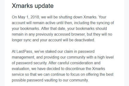 Xmarks决定2018年5月1日关闭